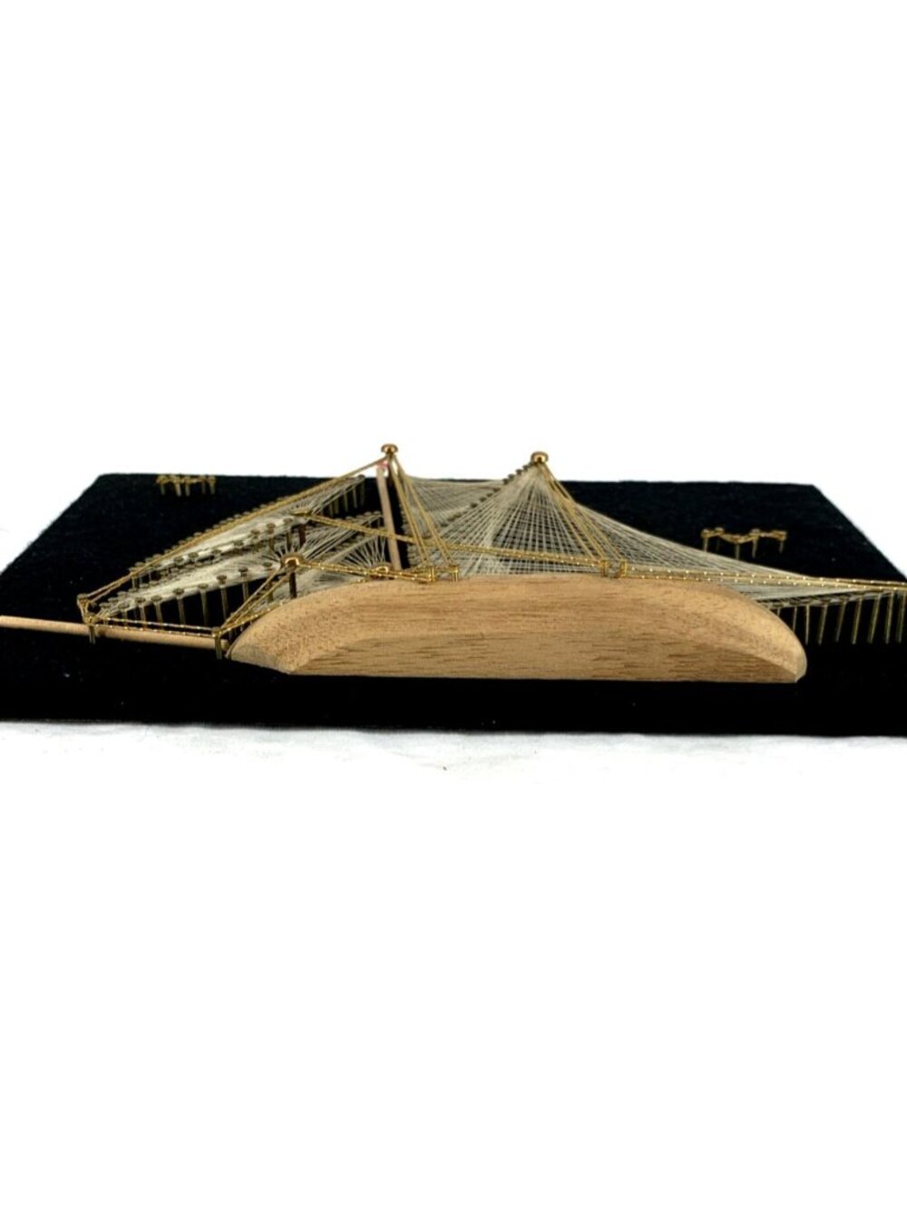 3D String Art Nail Sail Boat Ship Wall Wood Brass Felt 12 x 9" MCM - Picture 3 of 8